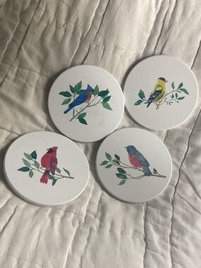 SET OF FOUR ABSORBENT CERAMIC BIRD THEMED COASTERS